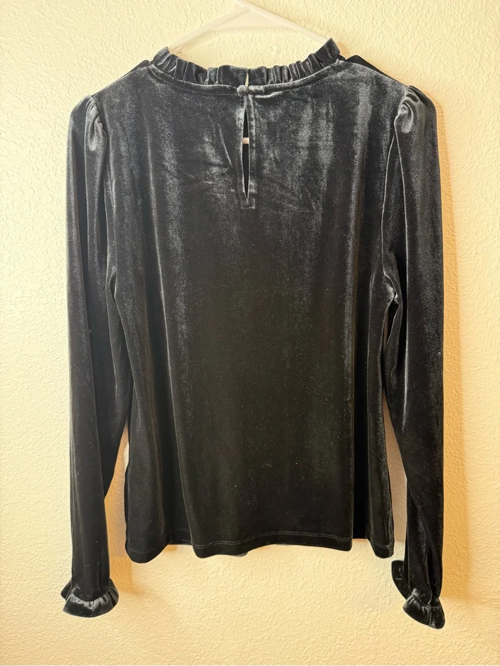Boden Velvet Frill Trim Long Sleeve Top Black Women’s Size 8